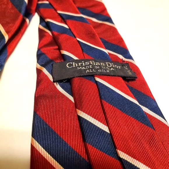 Christian Dior Necktie Red Stripe Repp Silk Neck Tie - Picture 3 of 5
